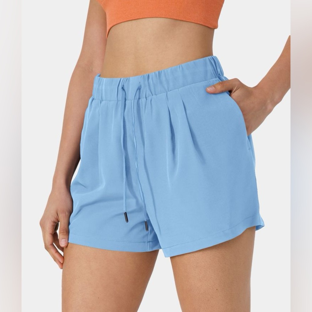 Halara | High Waisted Elastic Waistband Drawstring Ruched Side Pocket Shorts 3"